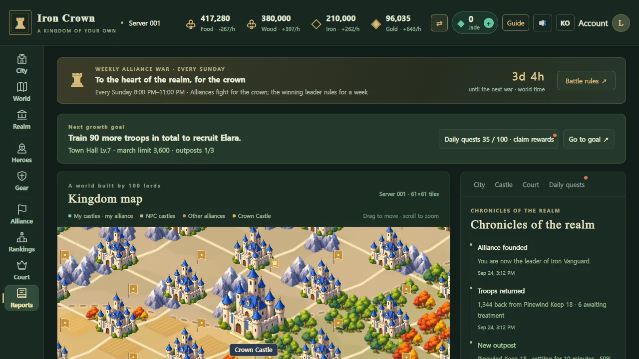 Reports screen: list of reports
